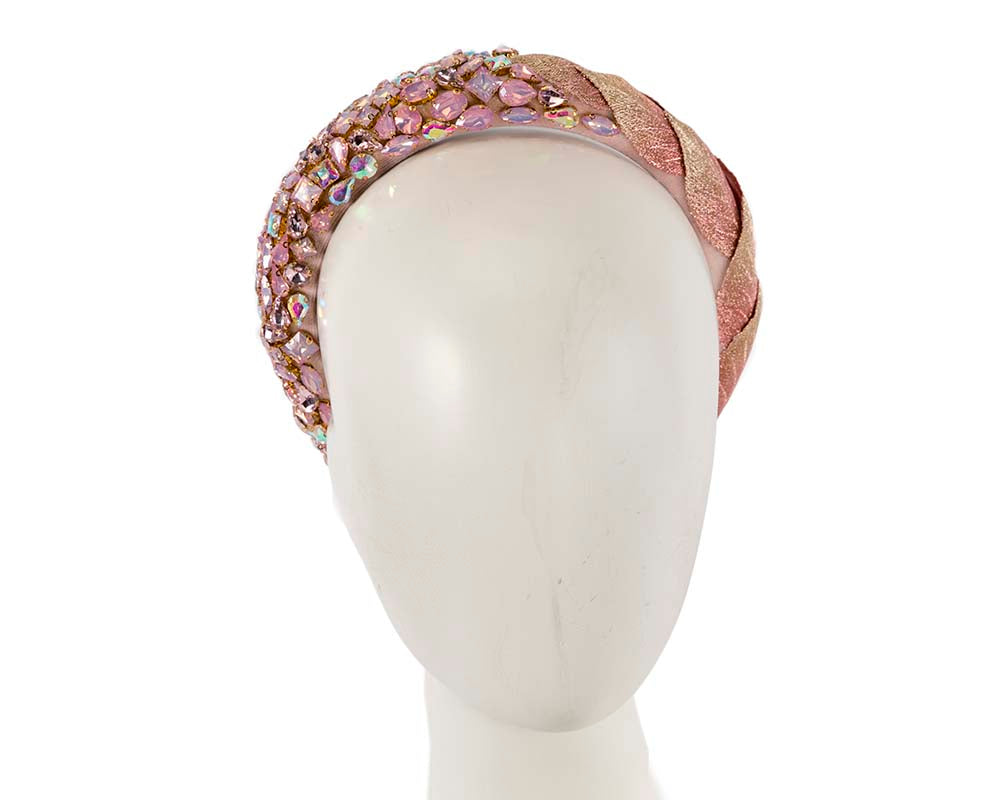 Pink crystal covered fascinator headband by Cupids Millinery